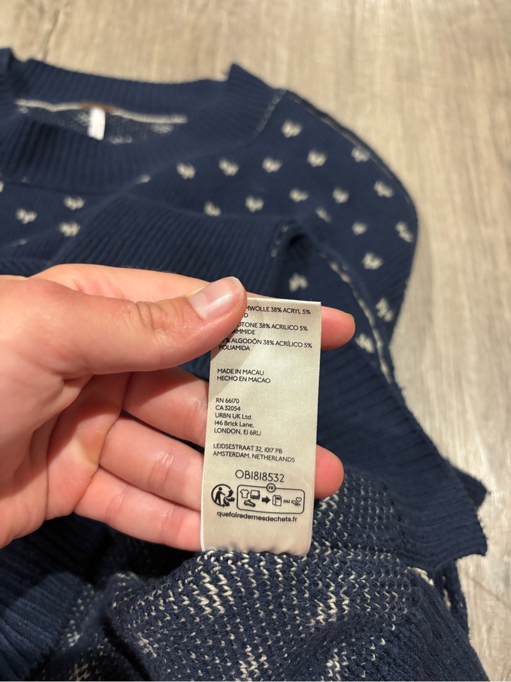 Free People Easy Street Patterned Cropped Sweater Navy Blue Large - Picture 5 of 5